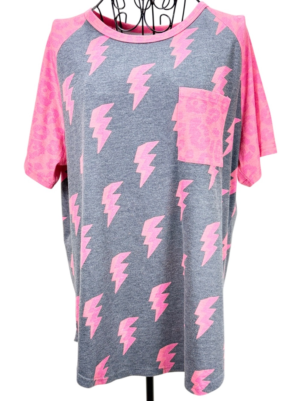 Crazy Train Pink/Gray Lightning Raglan Sleeve Tee XL